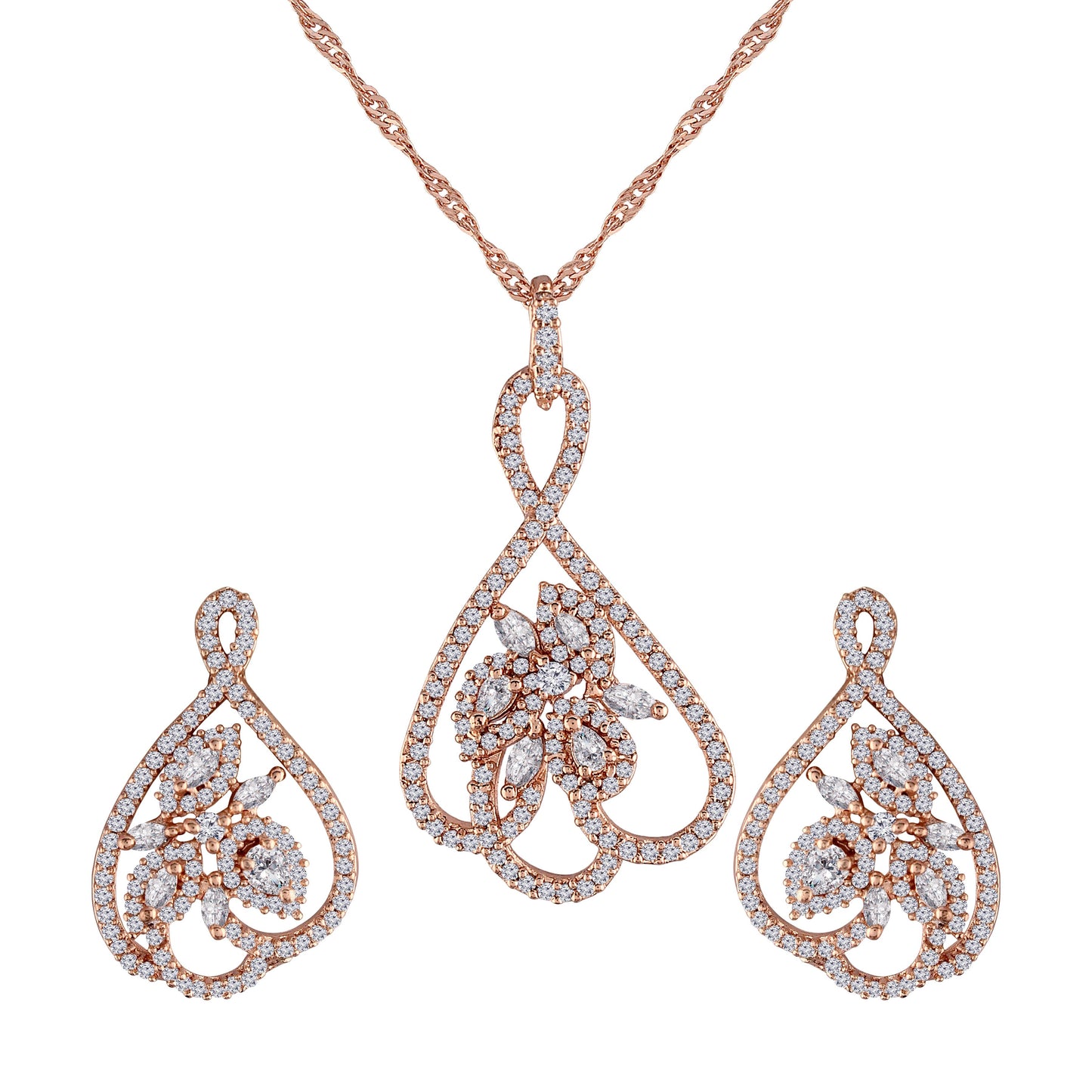 Women's 18k Rose Gold Plated Pearl & Cubic Zirconia Twisted Pendant Necklace Set with Earrings