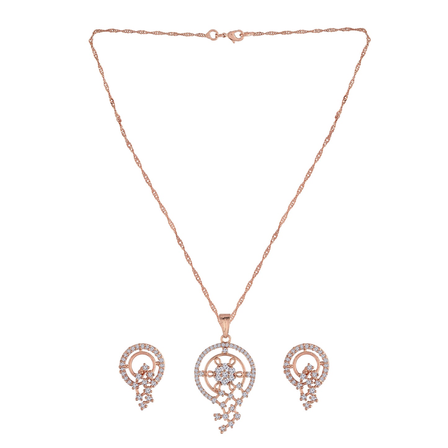 Women's 18k Rose Gold Plated Pearl & Cubic Zirconia Twisted Pendant Necklace Set with Earrings