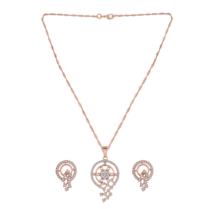 Women's 18k Rose Gold Plated Pearl & Cubic Zirconia Twisted Pendant Necklace Set with Earrings