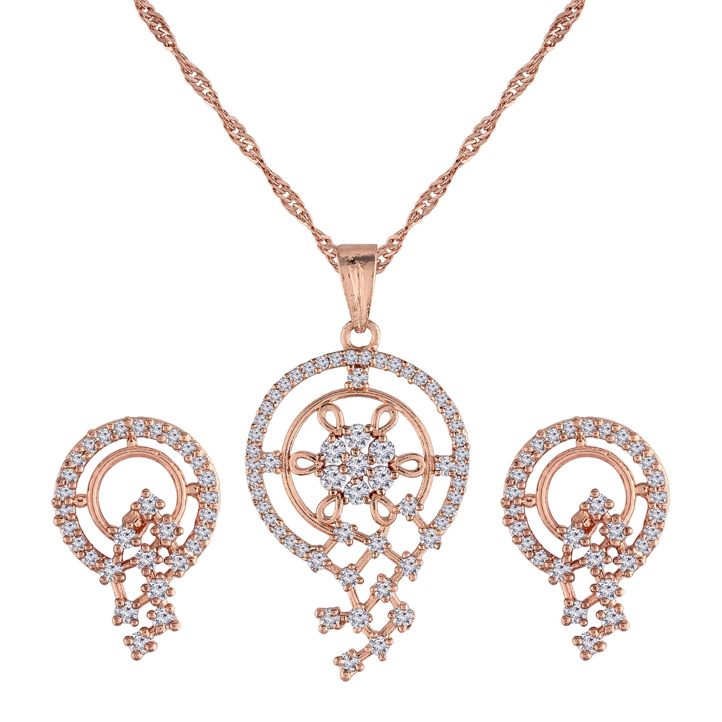 Women's 18k Rose Gold Plated Pearl & Cubic Zirconia Twisted Pendant Necklace Set with Earrings