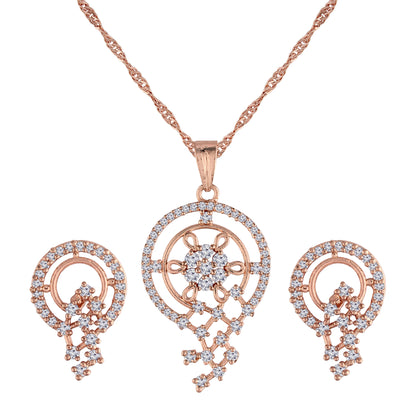 Women's 18k Rose Gold Plated Pearl & Cubic Zirconia Twisted Pendant Necklace Set with Earrings
