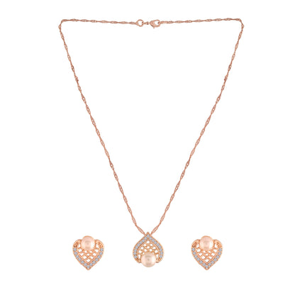 Women's 18k Rose Gold Plated Pearl & Cubic Zirconia Twisted Pendant Necklace Set with Earrings