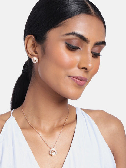 Women's 18k Rose Gold Plated Pearl & Cubic Zirconia Twisted Pendant Necklace Set with Earrings