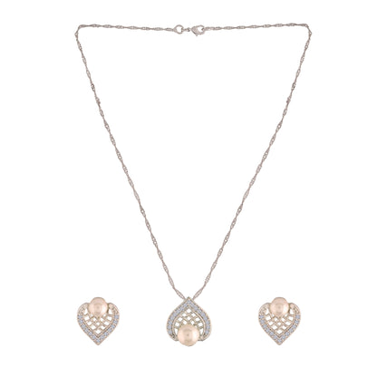 Women's 18k Rhodium Plated Pearl & Cubic Zirconia Twisted Pendant Necklace Set with Earrings