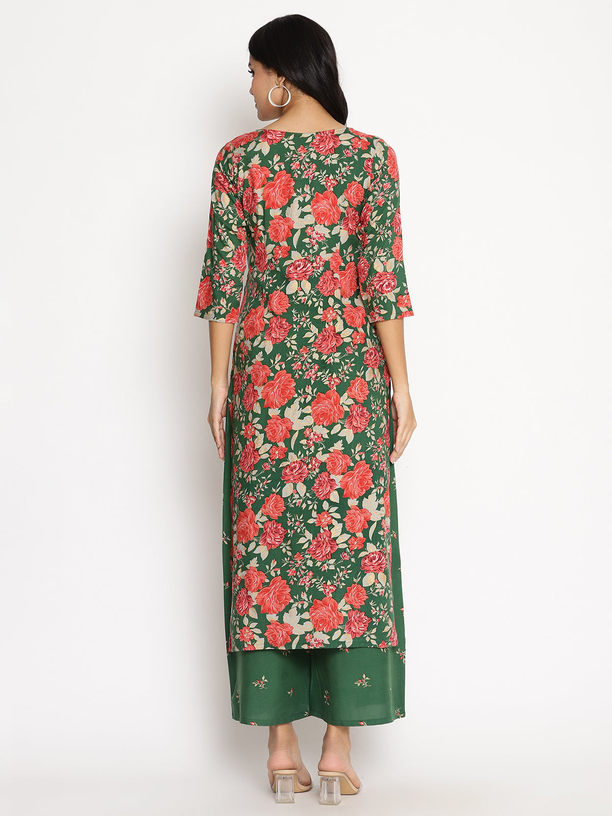 Women's Green Rayon Printed Kurta Palazzo Se