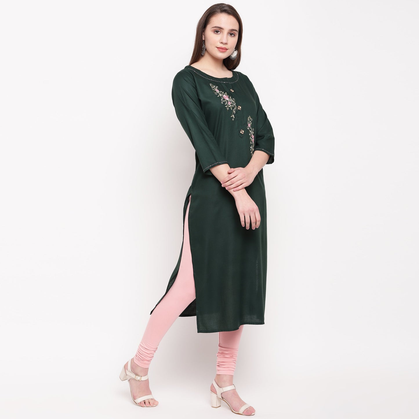 Women's Dark Green Rayon Kurta By Vbu