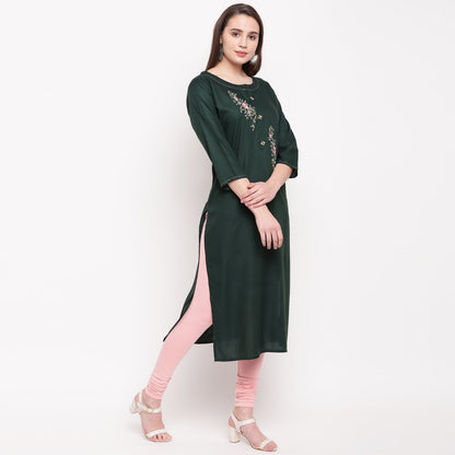 Women's Dark Green Rayon Kurta By Vbu
