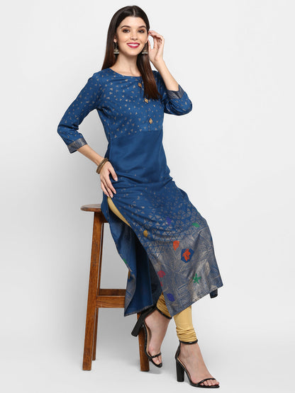 Women's Dark Aqua Color Rayon Straight Kurta Only