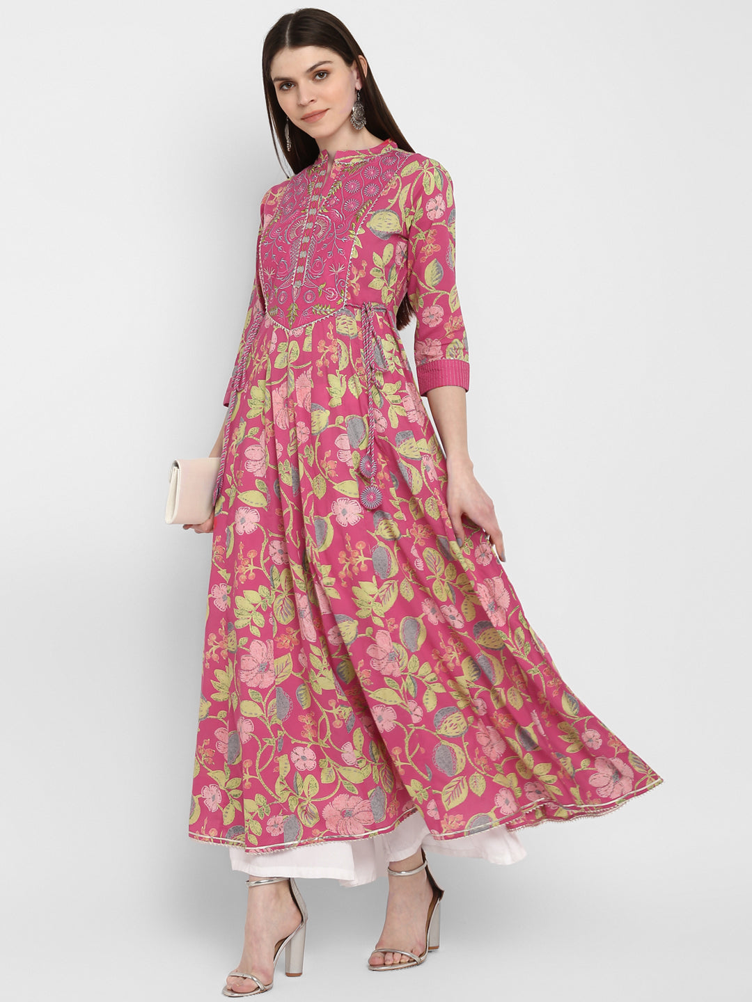 Women's Printed Anarkali Coral Kurta By Vbuyz- (