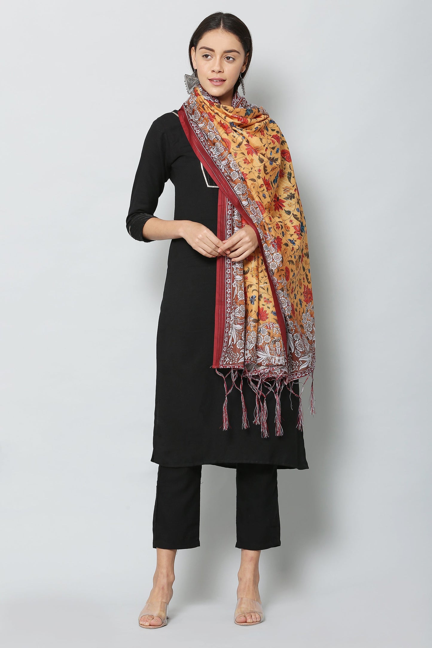 Women's Orange & Yellow Art Muslin Digital Printed Dupatta