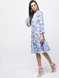 Women's Sky Blue Polyster Printed Bell Sleeve Round Neck Dress