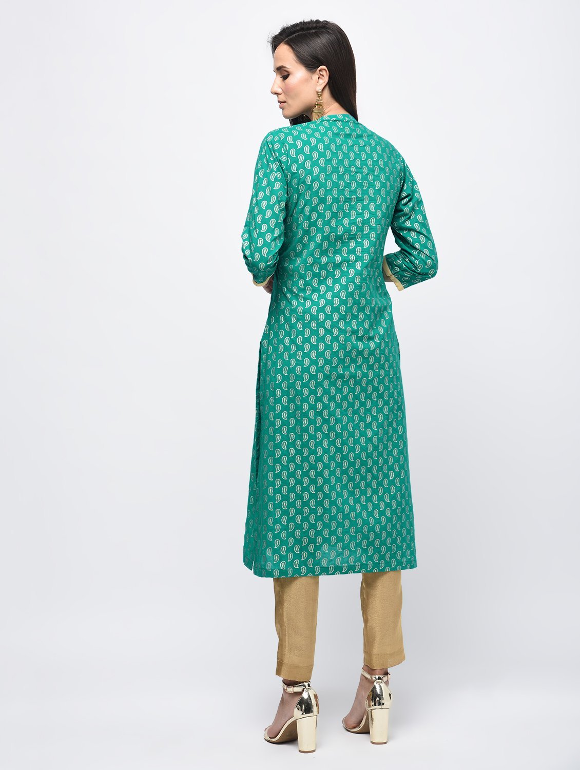 Women's Dark Green Polyster Solid Sleeveless V-Neck Dress