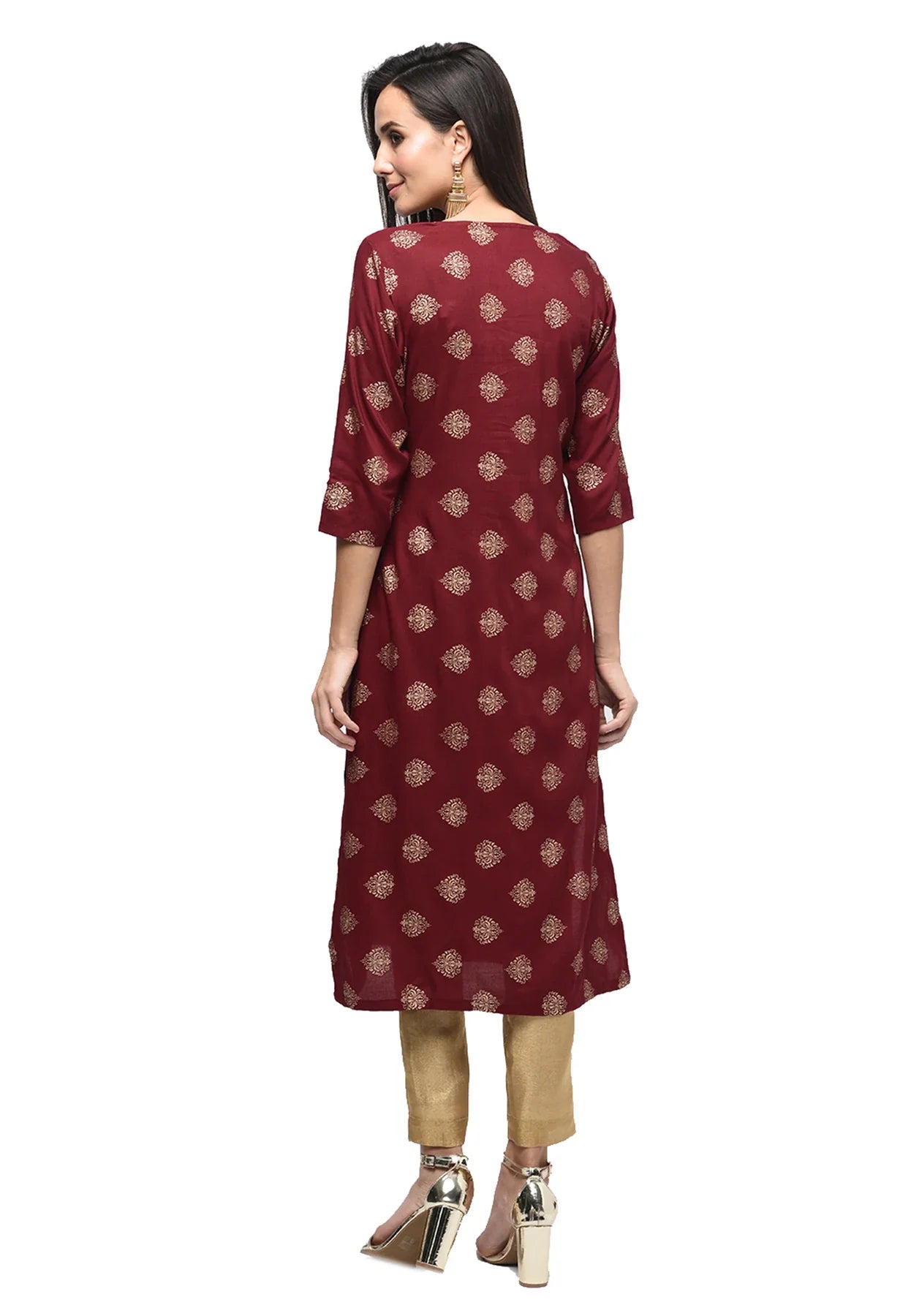 Women Maroon Printed Kurta by Myshka (