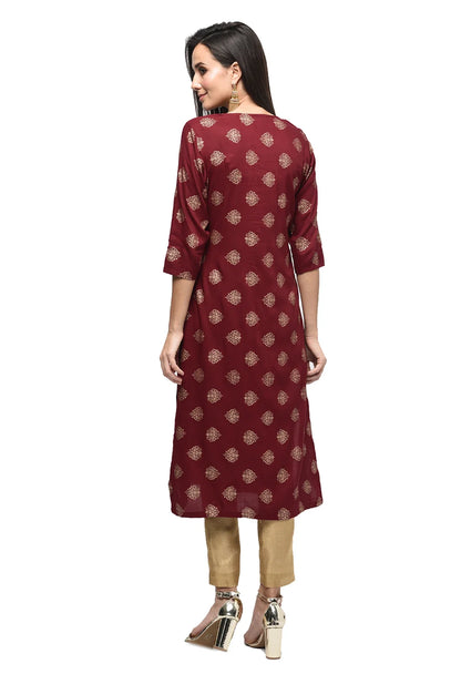 Women Maroon Printed Kurta by Myshka (