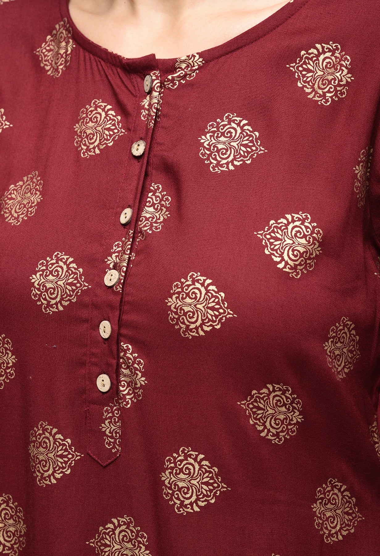 Women Maroon Printed Kurta by Myshka (