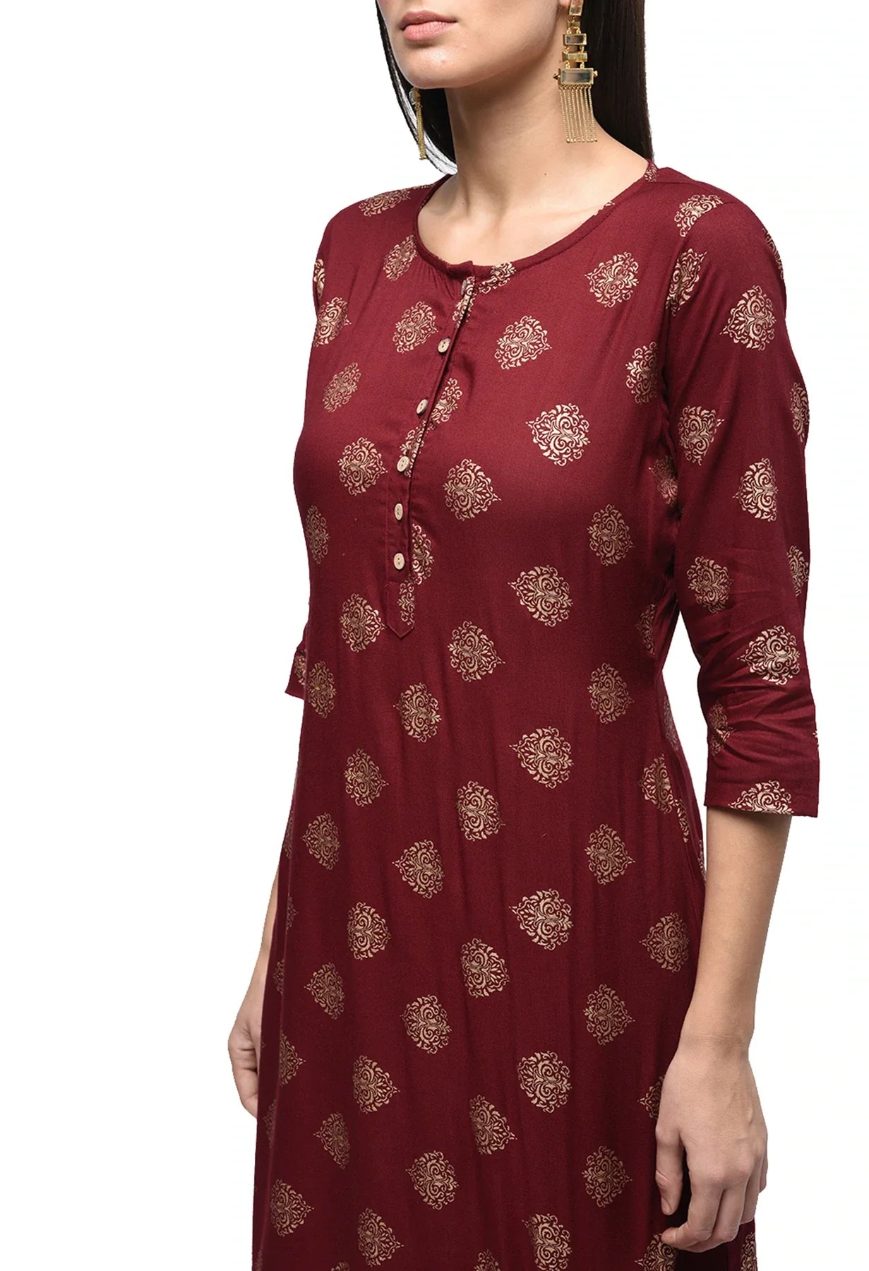 Women Maroon Printed Kurta by Myshka (