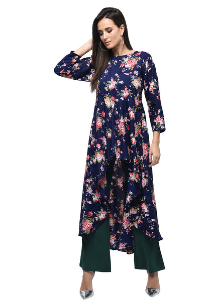 Women's Yellow Polyester Printed Regular Sleeves Round Neck Casual Kurta Only