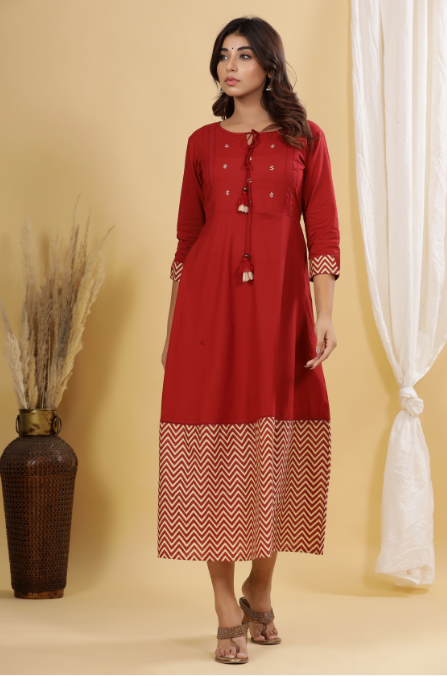 Women's Maroon A-Line Anarkali Kurta