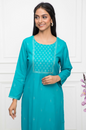 Women's Blue Solid Rayon Straight Round Neck Kurtas