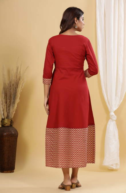 Women's Maroon A-Line Anarkali Kurta