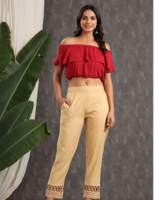 Women's Gold Rayon Solid Straight Pants