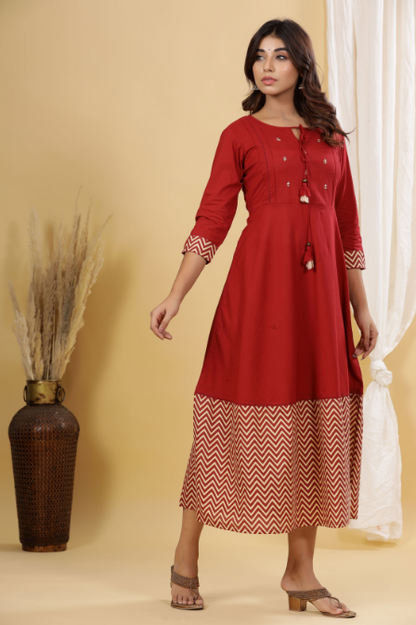 Women's Maroon A-Line Anarkali Kurta
