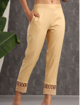 Women's Gold Rayon Solid Straight Pants