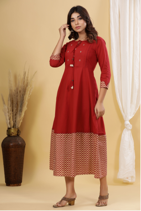 Women's Maroon A-Line Anarkali Kurta