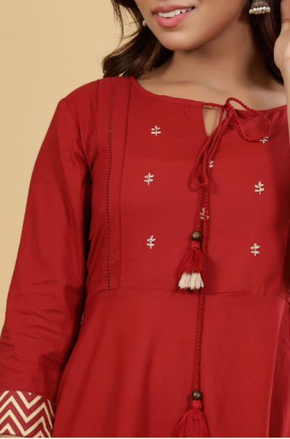 Women's Maroon A-Line Anarkali Kurta