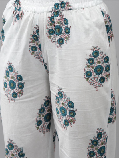 Women's Green Hand Block Printed Kurta With Trouser And Dupatta