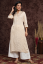 Women's Ivory Rayon Jacquard Straight Kurta