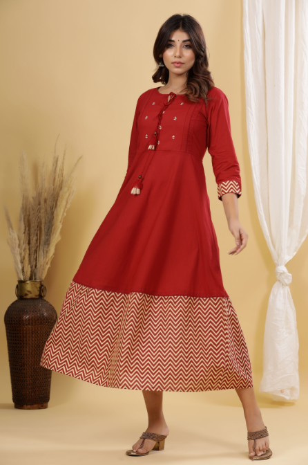 Women's Maroon A-Line Anarkali Kurta