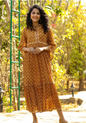 Women's Brown Georgette Printed Flared Dress