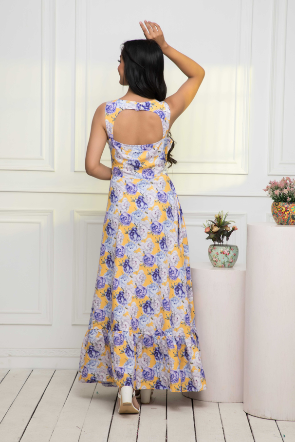 Women's Multi Floral Rayon A-Line Round Neck Dress