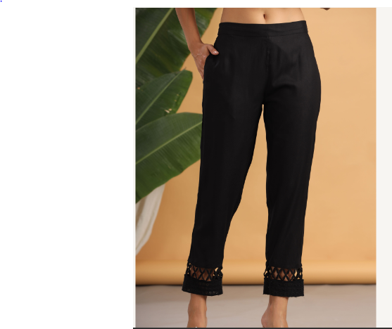 Women's Black Rayon Solid Straight Pants