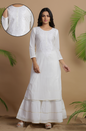 Women's White Cotton Voile Embroidered Straight Kurta