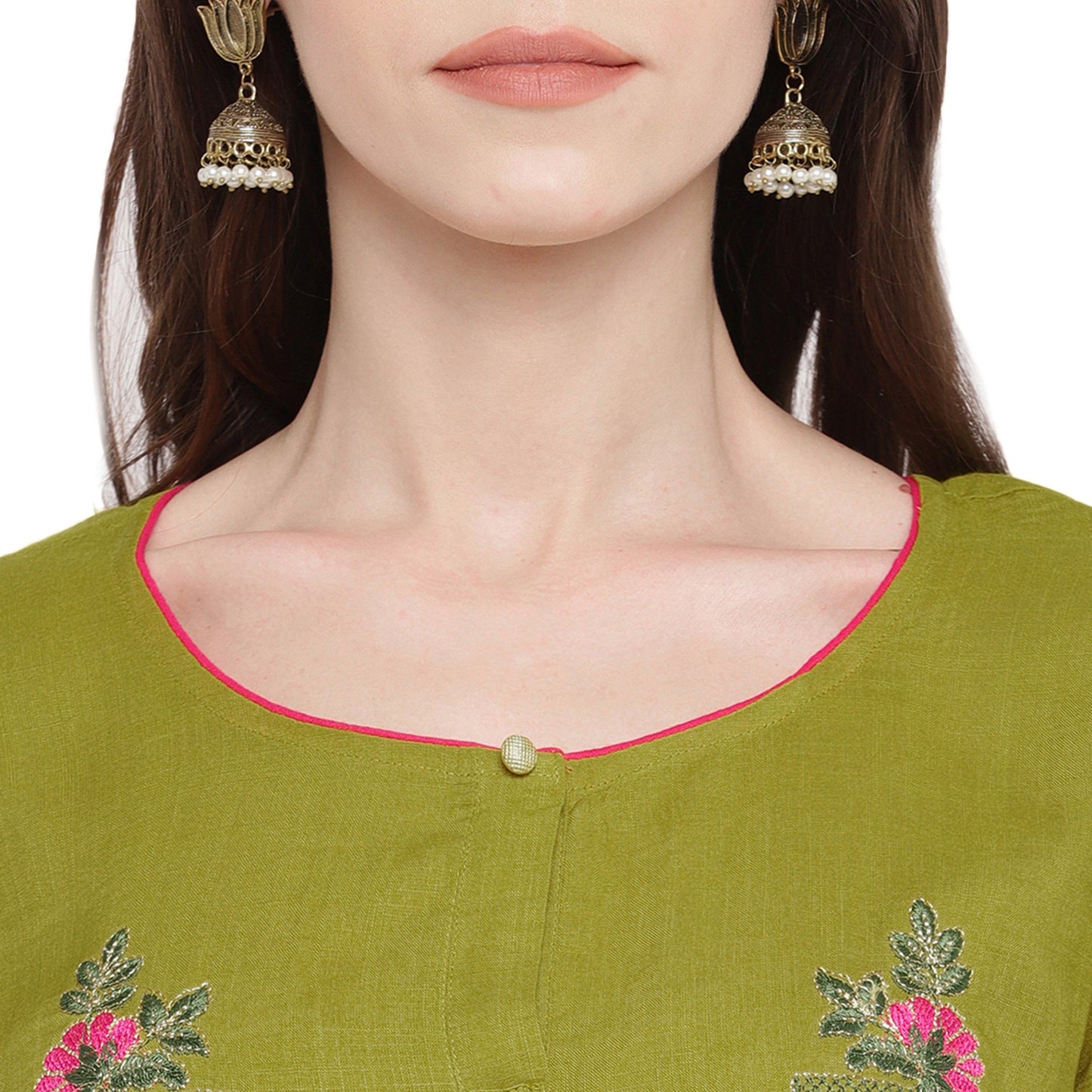Women's Mehendi Green Cotton Kurta By Vbu