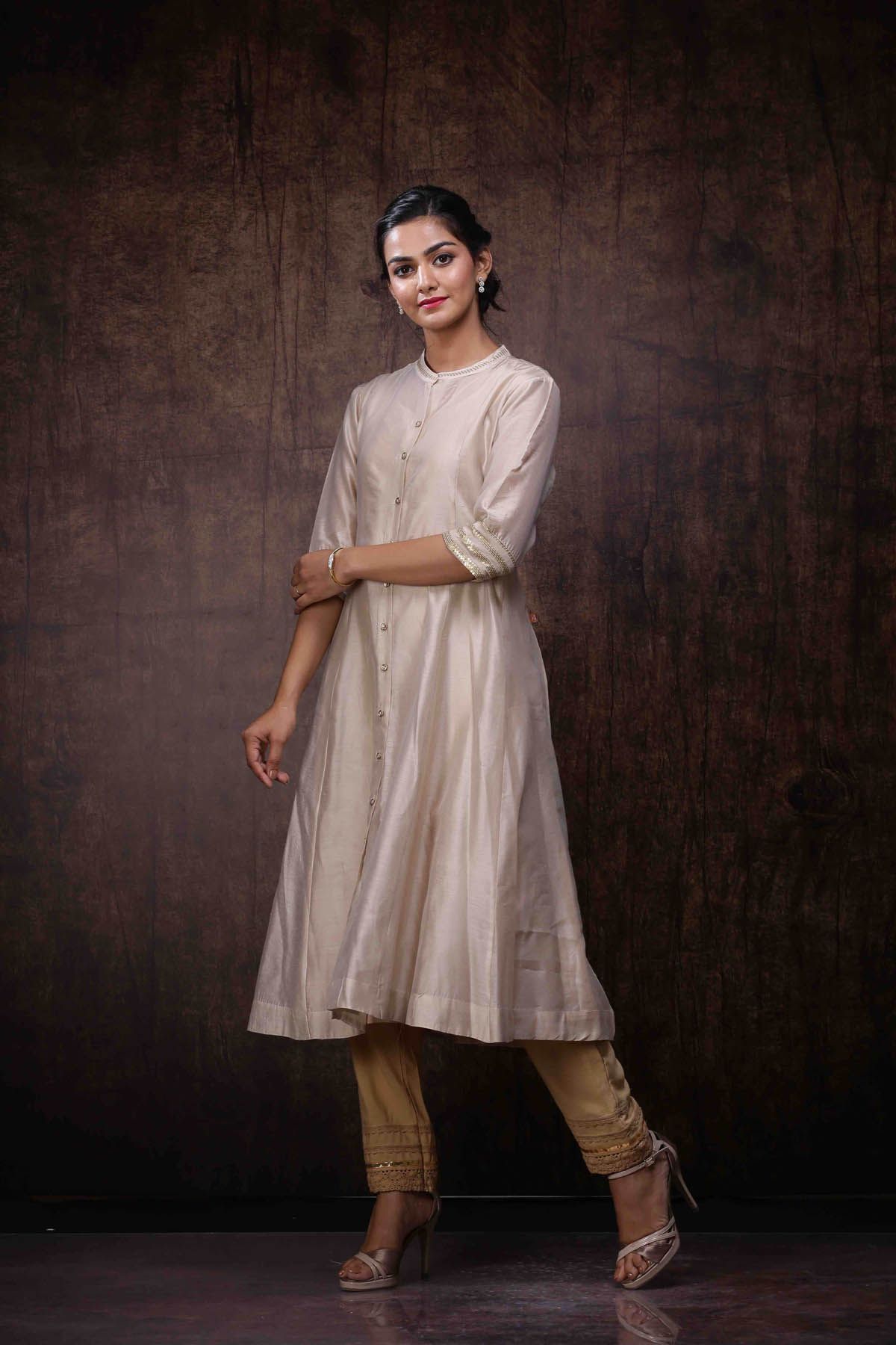 Women's Chanderi Embellished Jacket Style 2 Piece Kurta