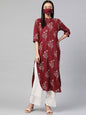 Women's Rayon Slub Bandhani Straight Kurta With Mask