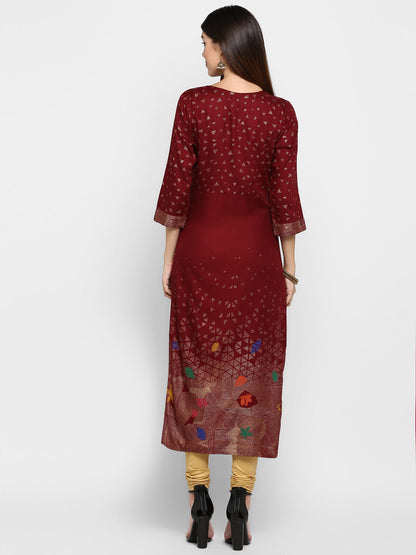 Women's Maroon Printed Kurta By Vbuyz- (