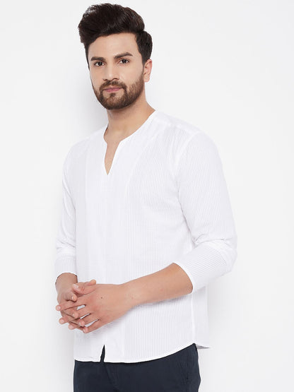 Men's White Solid Cotton Kurta
