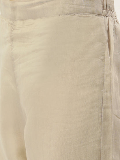 Women's Chiku Color Chanderi Silk Straight Embroidered Kurta Pant With Dupatta