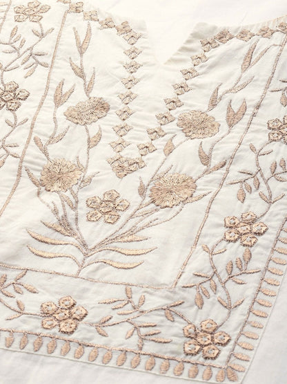 Women's Off-White Embroidered Kurta With Palazzos