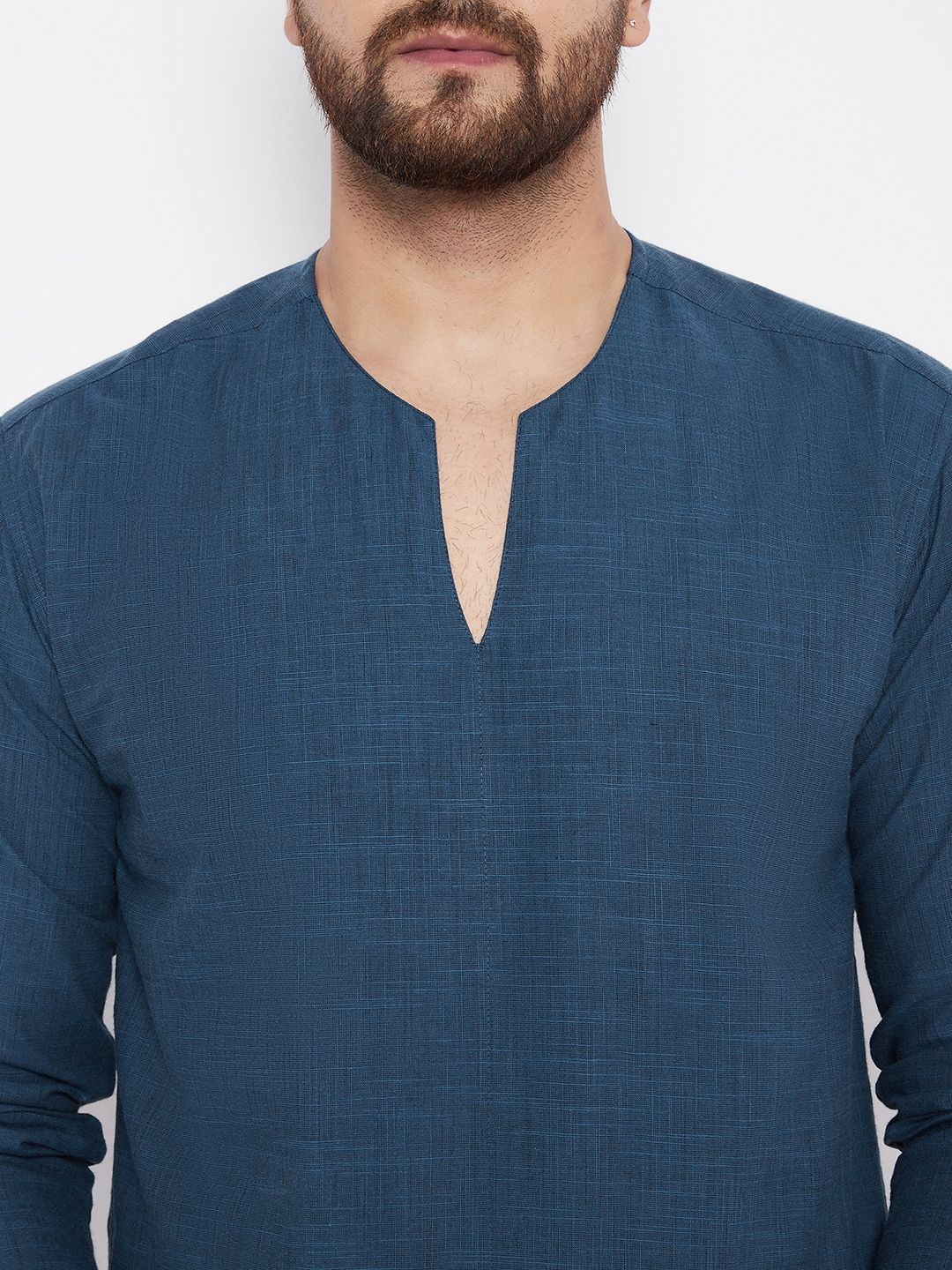 Men's Solid Cotton Blue Kurta