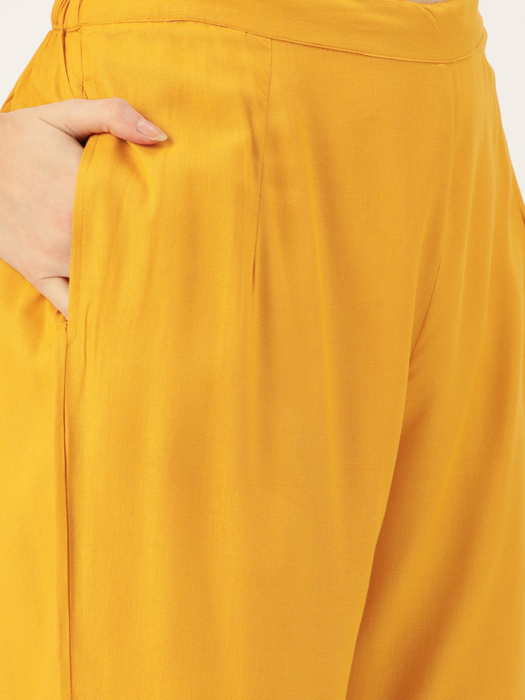Women's Yellow Rayon Panelled Printed A-Line Kurta Trouser Set With Dupatta