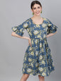Women's Floral Printed Dress With Ruffle Sleeves