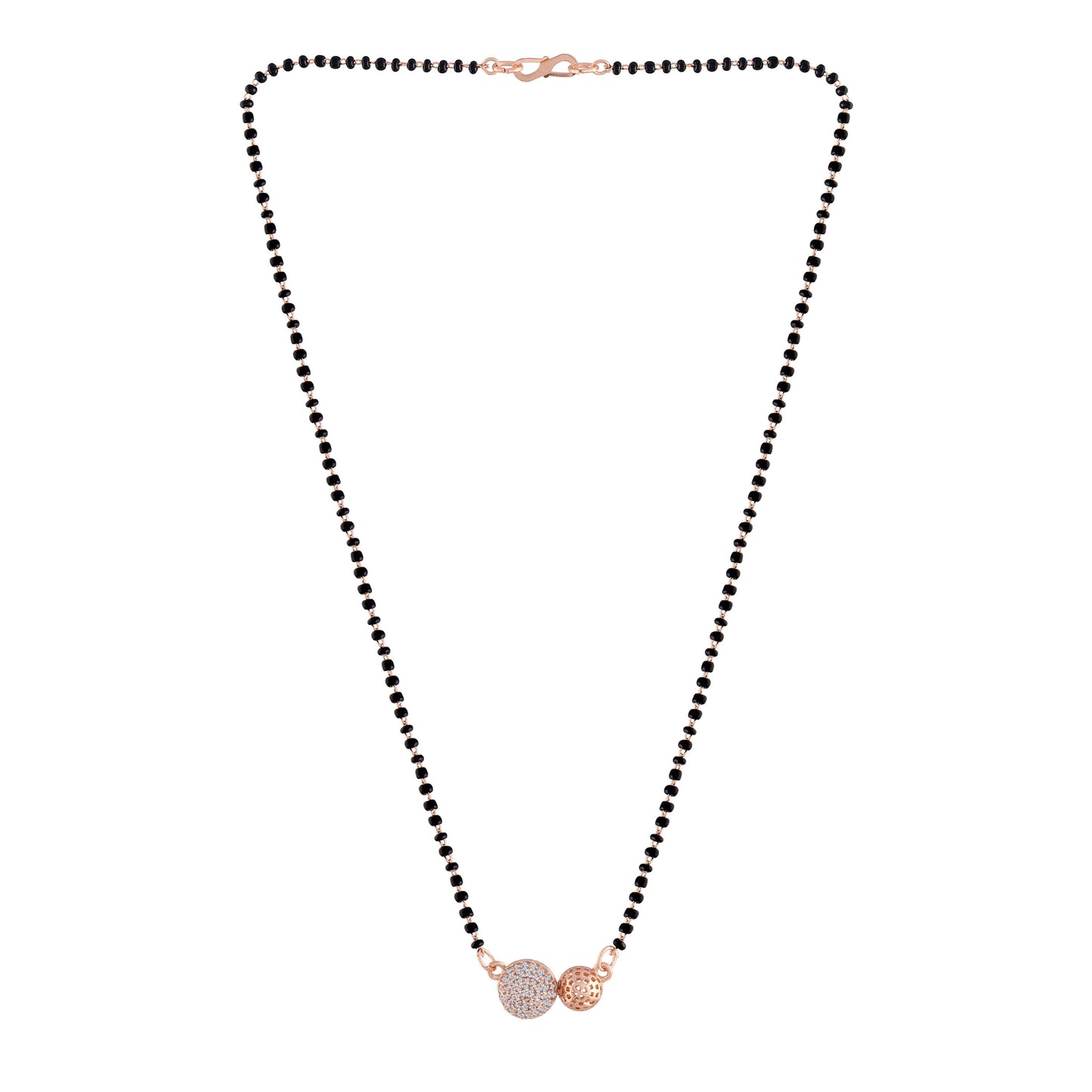 Women's 18k Rose Gold Plated Pendant with Black Bead Chain Mangalsutra