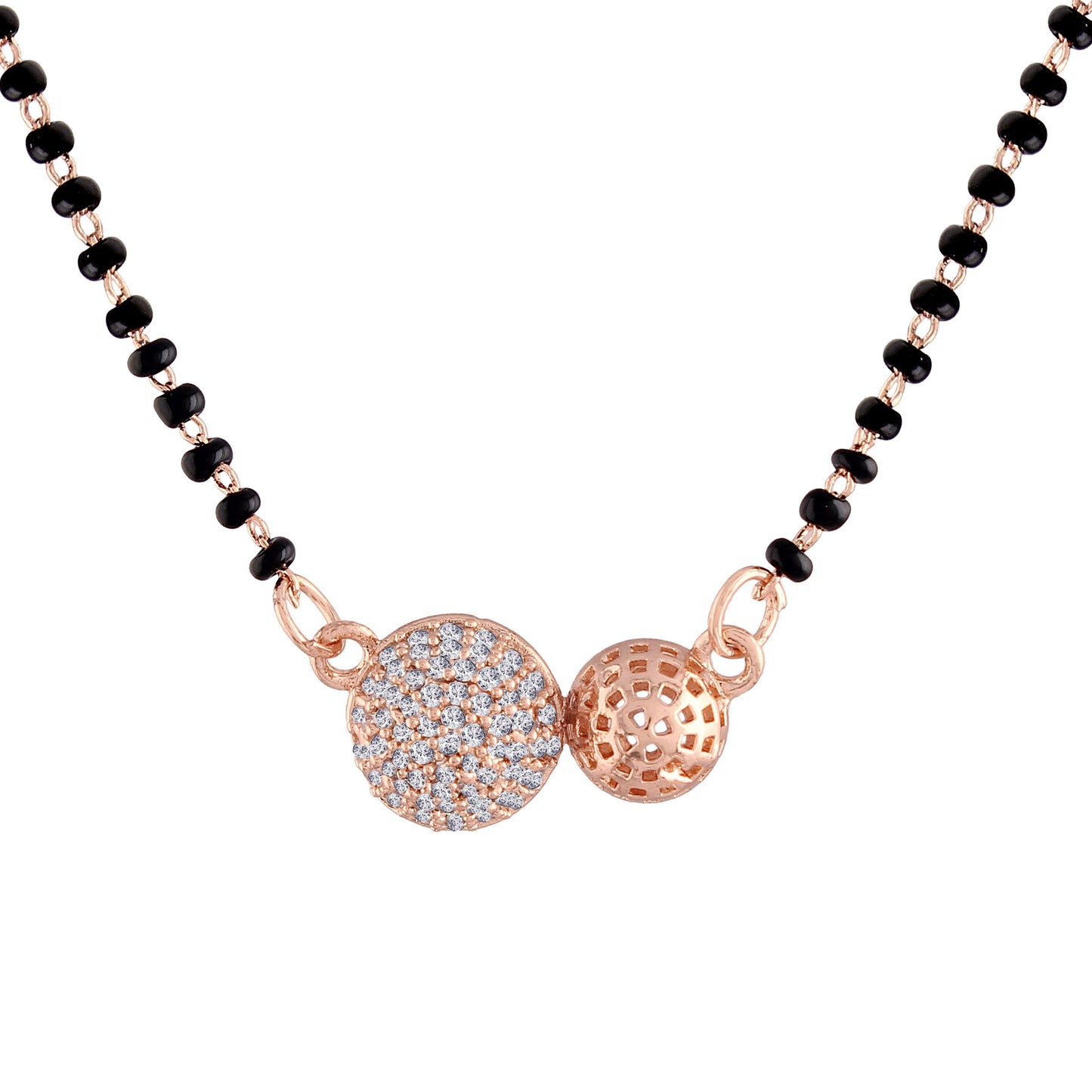 Women's 18k Rose Gold Plated Pendant with Black Bead Chain Mangalsutra