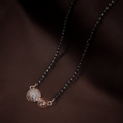 Women's 18k Rose Gold Plated Pendant with Black Bead Chain Mangalsutra