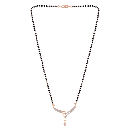 Women's 18k Rose Gold Plated Pendant with Black Bead Chain Mangalsutra